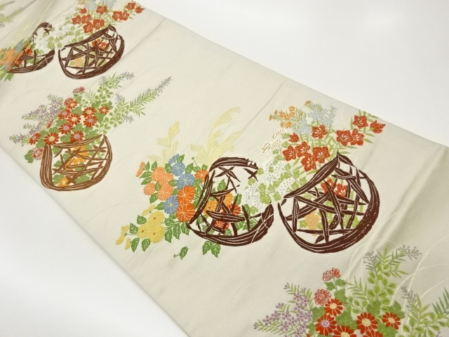 JAPANESE FUKURO OBI / WOVEN FLOWER BASKET
